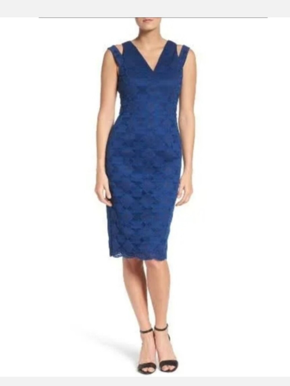 Maggy London Cutout Sheath Dress Geometric Lace Blue size 14 NWT